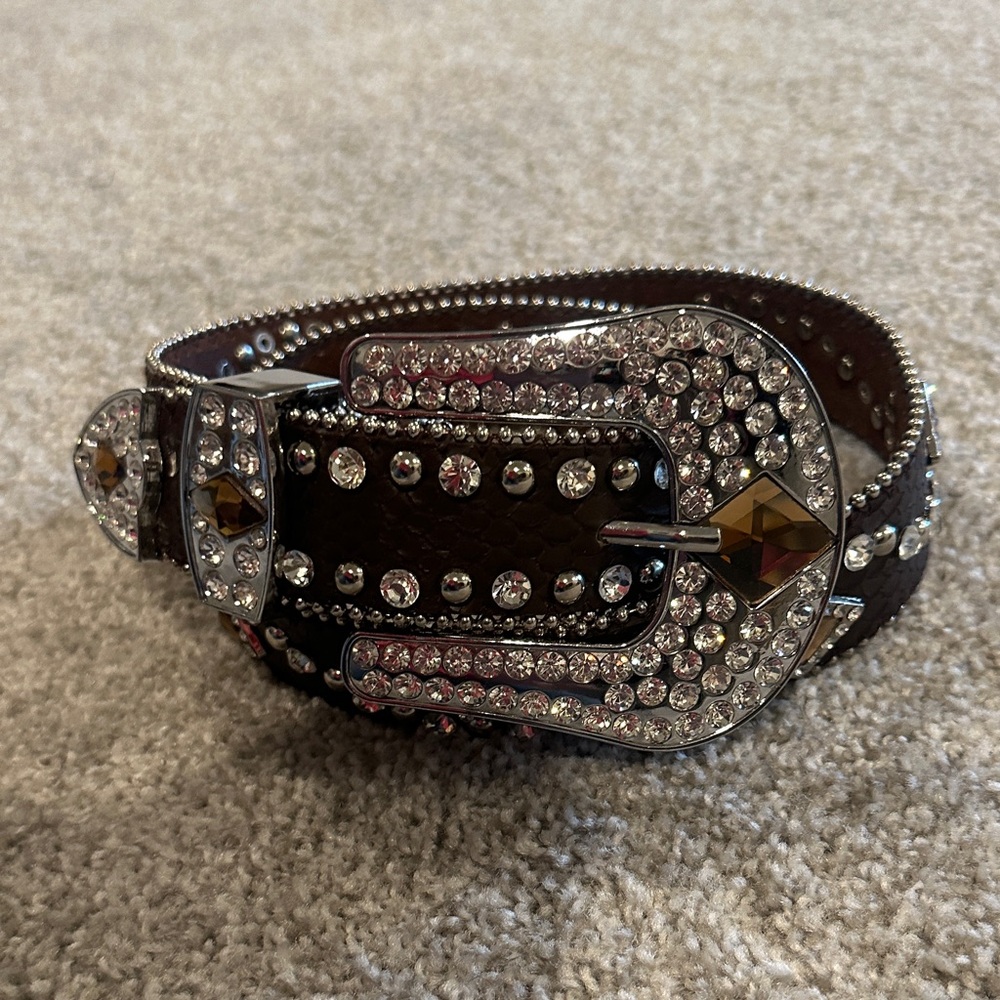 Brown Rhinestone Western Belt